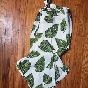 Sage & Citrus palm tree leaf print pants
